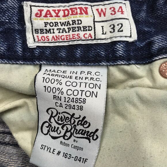 RIVET DE CRU Jayden Jean Men 34x32 Destroyed Distressed Rip Repair Denim Blue - Picture 12 of 16